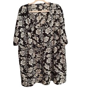 Mario Serrani Italy Black White Floral Swim Cover/Top/Kimono- Size XXL V-Neck